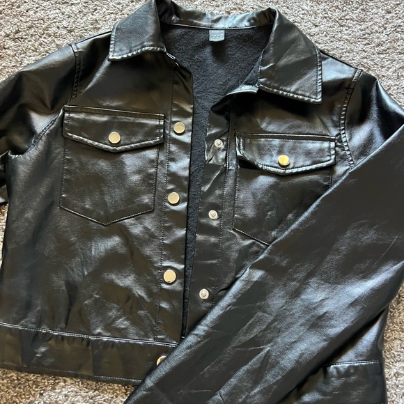 Black Faux Leather Women's Jacket - Picture 2 of 3
